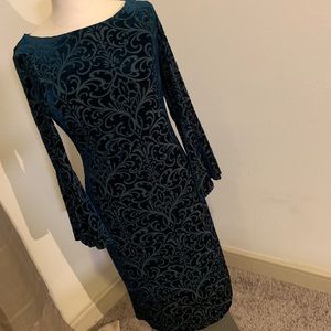 Liz Claiborne hunter green velvet lace dress